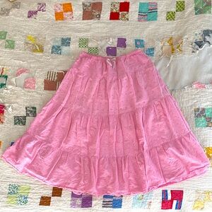 Faded Glory Pink Midi A-Line Tiered Skirt